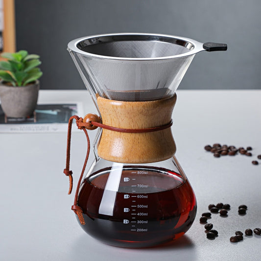 Glass coffee kettle with stainless steel filter